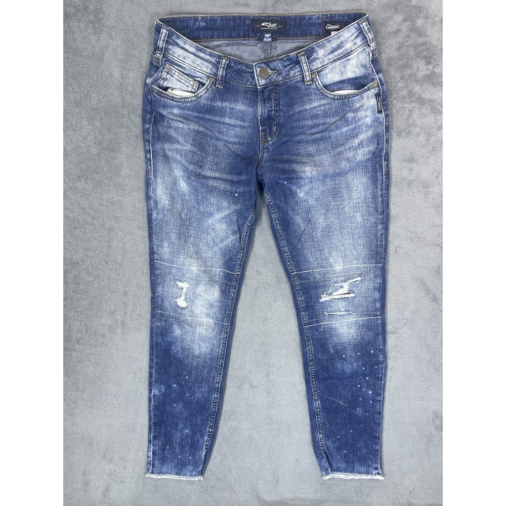 Silver Jeans Womens 30 Blue Distressed Denim Medium Wash Mid‎ Rise Girlfriend